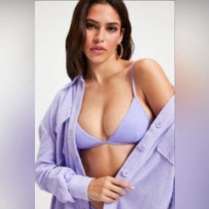 Good American Terry Shacket Button Down Iced Iris Purple sz 3/4 large/XL